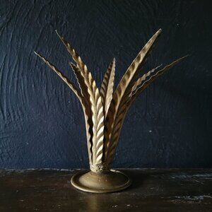 Vintage Metal Palm Leaf Candle Holder, Gold Leaf Decorative Piece